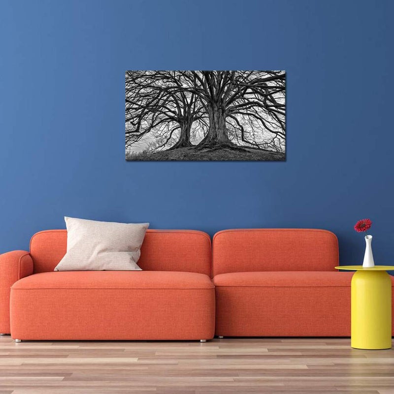 Visual Art Decor Large Black and White Trees Canvas Wall Art Winter Oak Trees Branches Picture Nature Scenery Giclee Prints Framed and Stretched Premium Artwork for Home Living Room Bedroom - Image 4